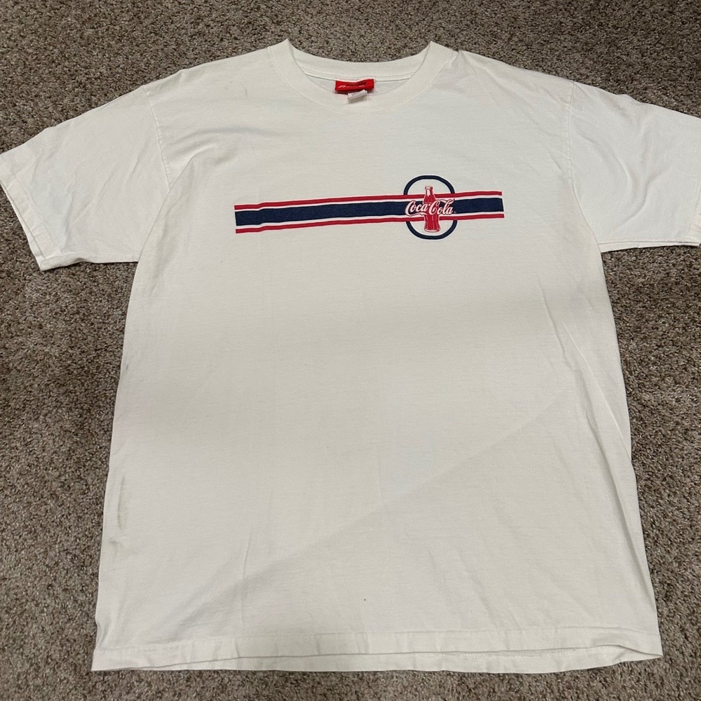 Vintage Coca-Cola Mens T-Shirt XL White Preowned Stains Graphic Tee